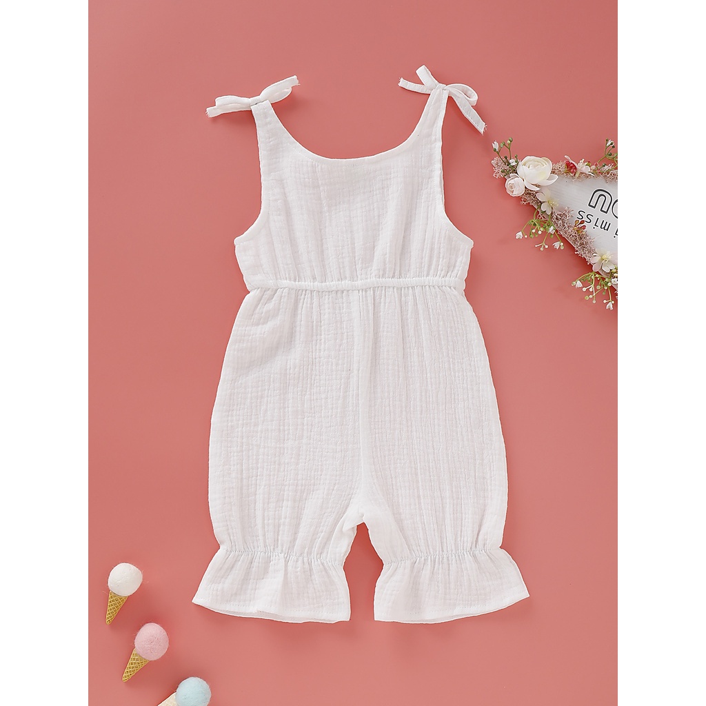 Áo liền quần MIKRDOO bằng cotton lanh màu trắng thời trang mùa hè dành cho bé gái