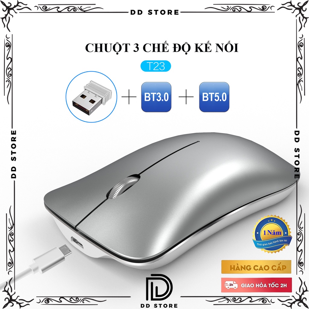 Chuột Bluetooth, Chuột Không Dây HXSJ T23, Chuột Không Dây Bluetooth T23 nhiều chế độ kết nối - Hàng chính hãng