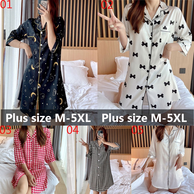 đồ ngủ Tay Dài Chất Lụa Plus Size M-5Xl Thời Trang Quyến Rũ Cho Nữ | BigBuy360 - bigbuy360.vn