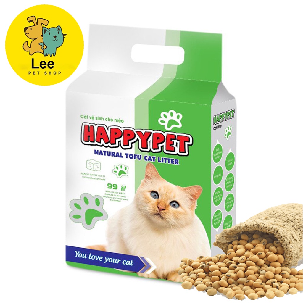 Cát đậu nành hữu cơ HAPPY PET 6L khử mùi hiệu quả  - Cát vệ sinh cho mèo TOFU nhiều mùi lựa chọn