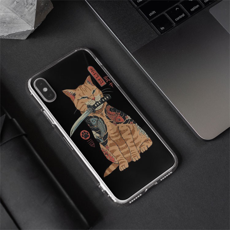 Ốp Lưng mèo hiếm lạ ốp IP chú mèo samurai xăm trổ cực đẹp dành cho Iphone 5 đến 12 promax CAT20210010