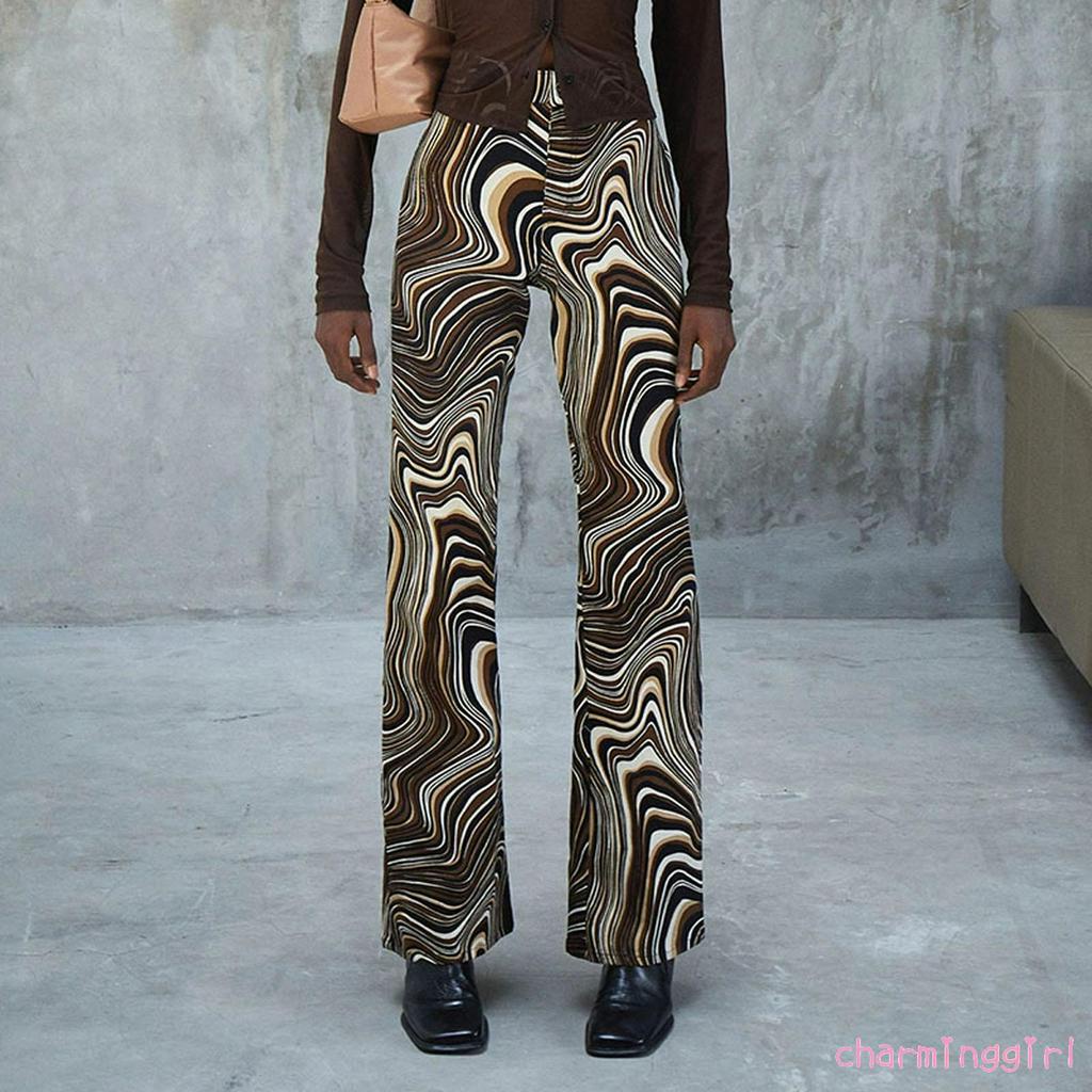 Quần Dài Ống Loe Họa Tiết Gợn Sóng Thời Trang Cho Nữ