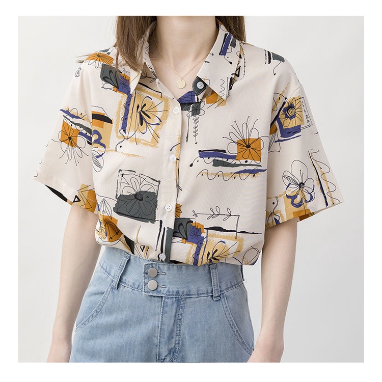 Áo sơ mi tay ngắn phong cách retro Hong Kong dáng rộng dễ phối đồ thời trang mùa hè dành cho nữ