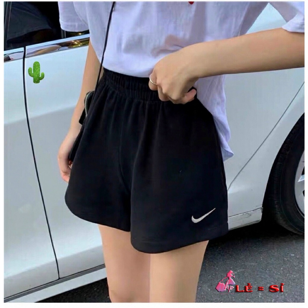 Quần short nữ form ngắn thể thao lưng thun thêu logo mẫu mới thời trang nữ 2021 -phong cách Hàn -VD32.,