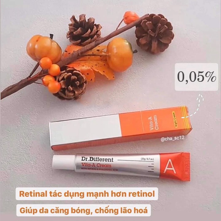 Retinal 0.05% kem dưỡng da Dr.different Vita A Cream Forte 20gr Hàn Quốc Zuka Beauty ngăn ngừa lão hóa dưỡng ẩm cho da