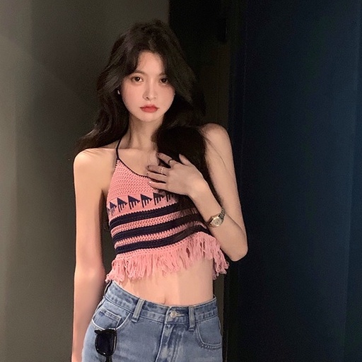 Áo croptop dệt kim QKOOLE không tay quyến rũ thời trang Hàn Quốc cho nữ