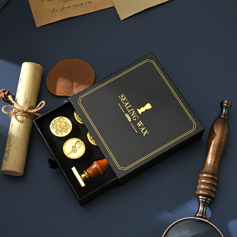 Bộ Con Dấu Đóng Sáp Niêm Phong Thiệp Mời Lưu Niệm Thẻ Bài In Hình Hoa Lá