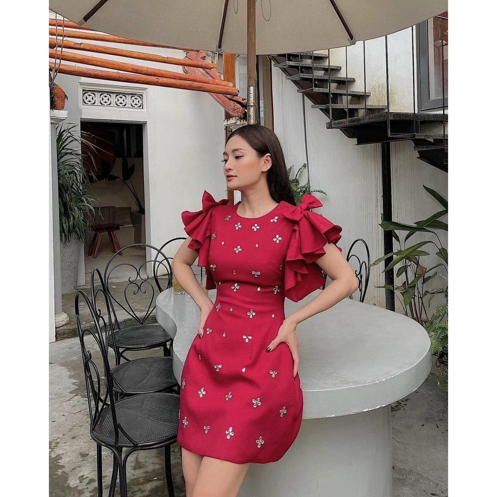 Đầm dự tiệc đính đá siêu sang trọng chất vải cát Nhật Willi(BT039)