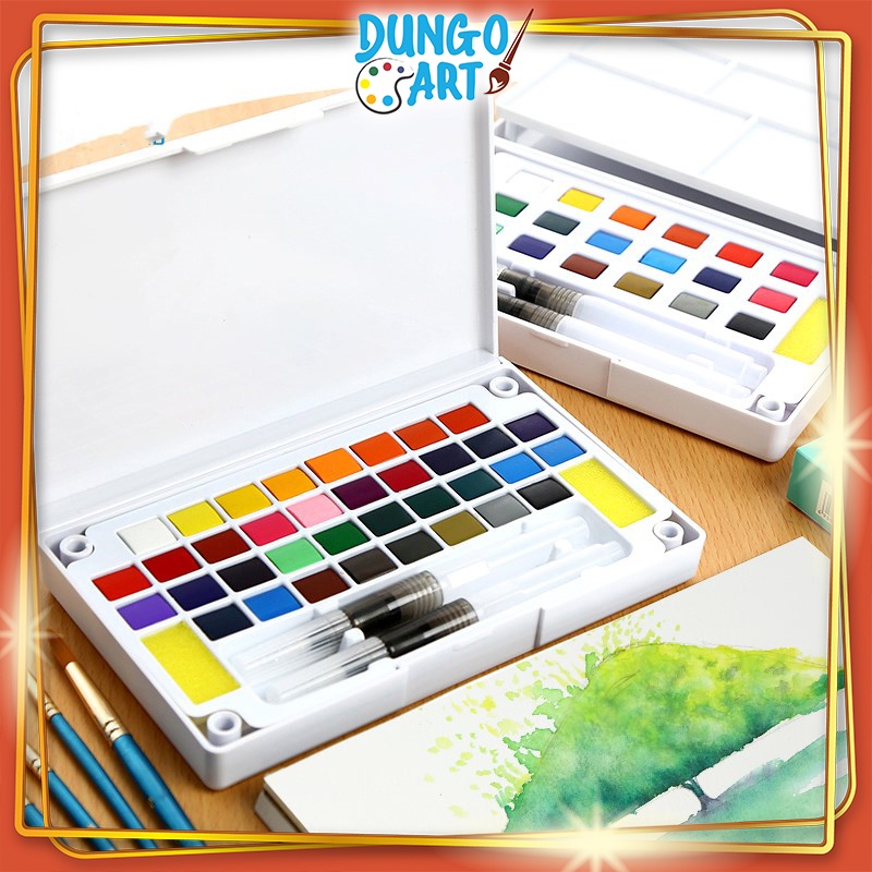 Màu Nước Solid Water Color Cao Cấp 12/18/24/36 Màu Tặng 2 Bút Nước, 2 Mút, 1 Palette