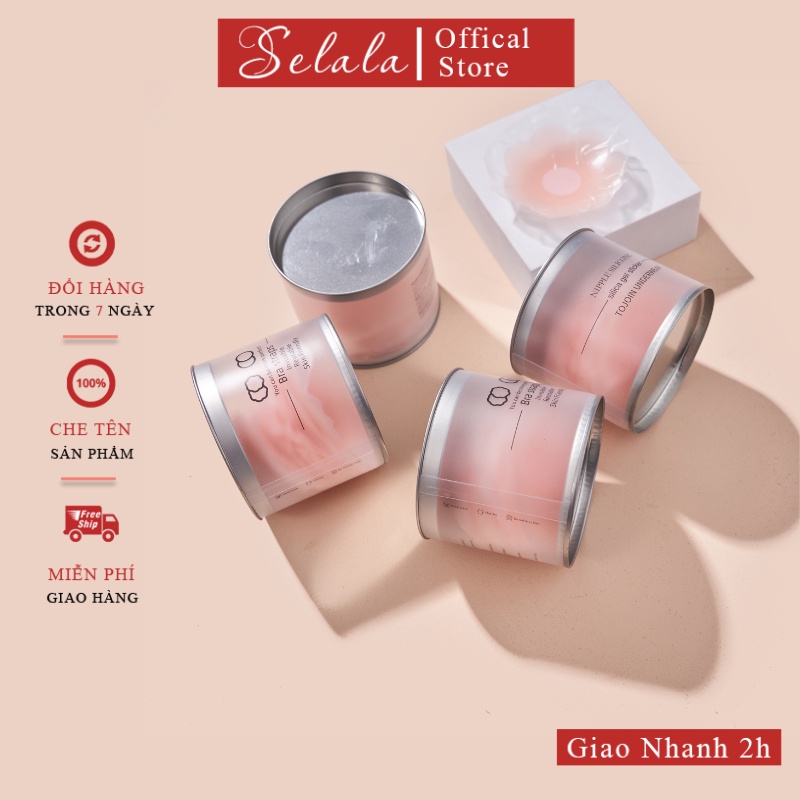 Hộp Hồng Dán Nhũ Silicon 5 Cặp Selala Hình Hoa Màu Da Dùng Nhiều Lần Không Sợ Rơi