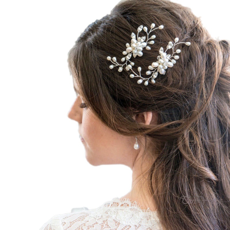 GETNOIVAS Trâm Cài Tóc Hình Hoa Đính Ngọc Trai Pha Lê Cho Cô Dâu