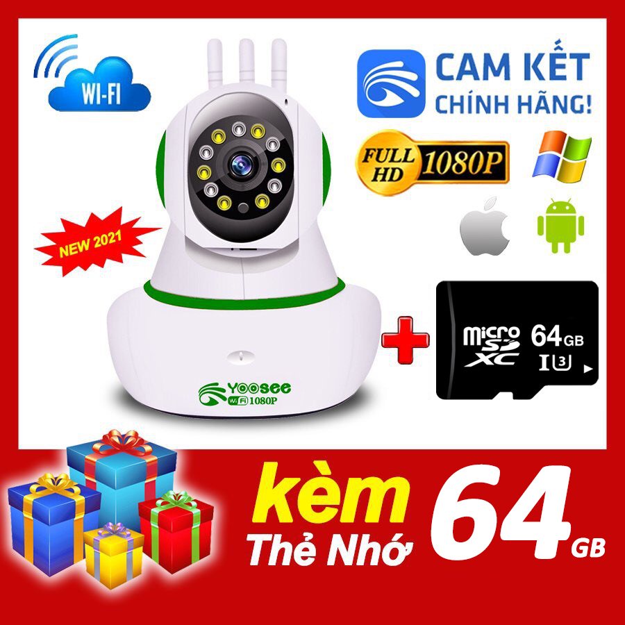 Camera Yoosee 3 râu 2.0 - Full HD 1080P kèm thẻ nhớ 64GB