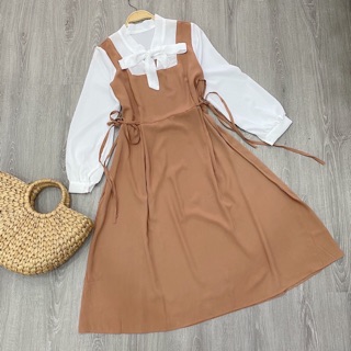 ĐẦM NÂU NƠ CỔ VINTAGE