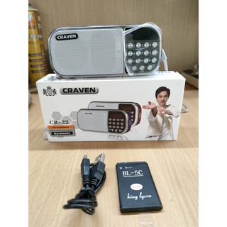 Đài Nghe Nhạc Craven CR-22/3W/1 Khe Cắm Thẻ Nhớ/1 Cổng USB/1 Pin BL-5C*600mAh_CTH1 [20x10x5]
