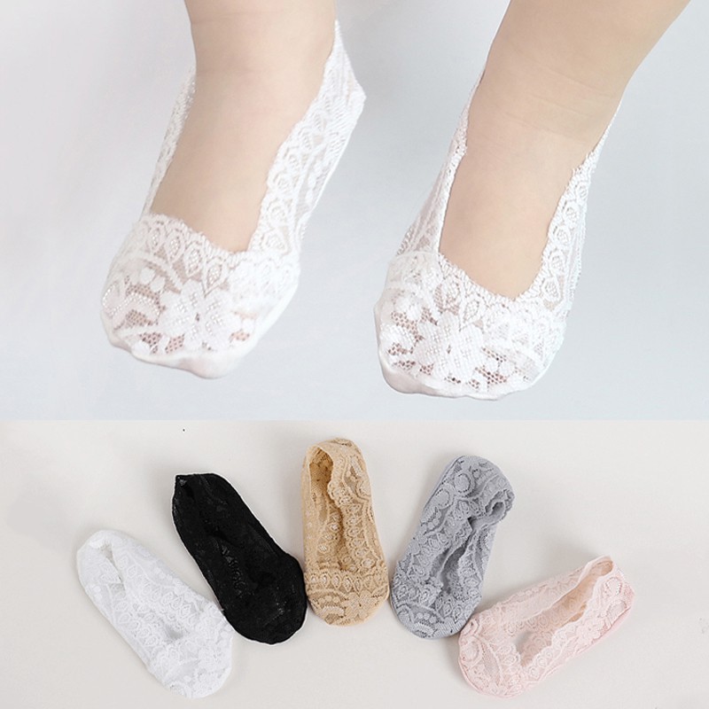 Vớ cotton ren xuyên thấu chống trượt cho bé gái