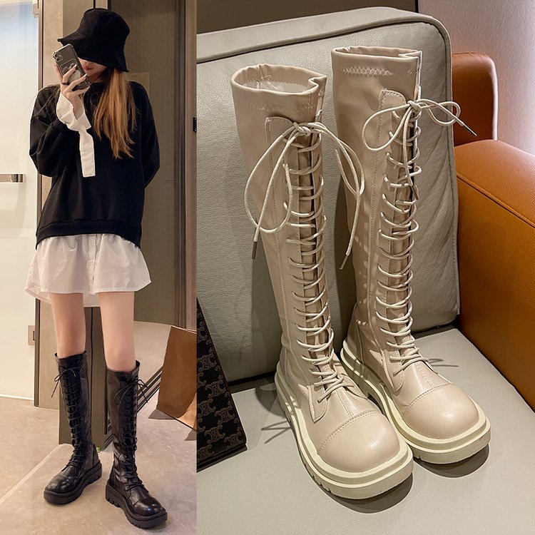 Giày bốt cổ cao thiết kế cột dây sành điệu cao cấp thời trang | BigBuy360 - bigbuy360.vn