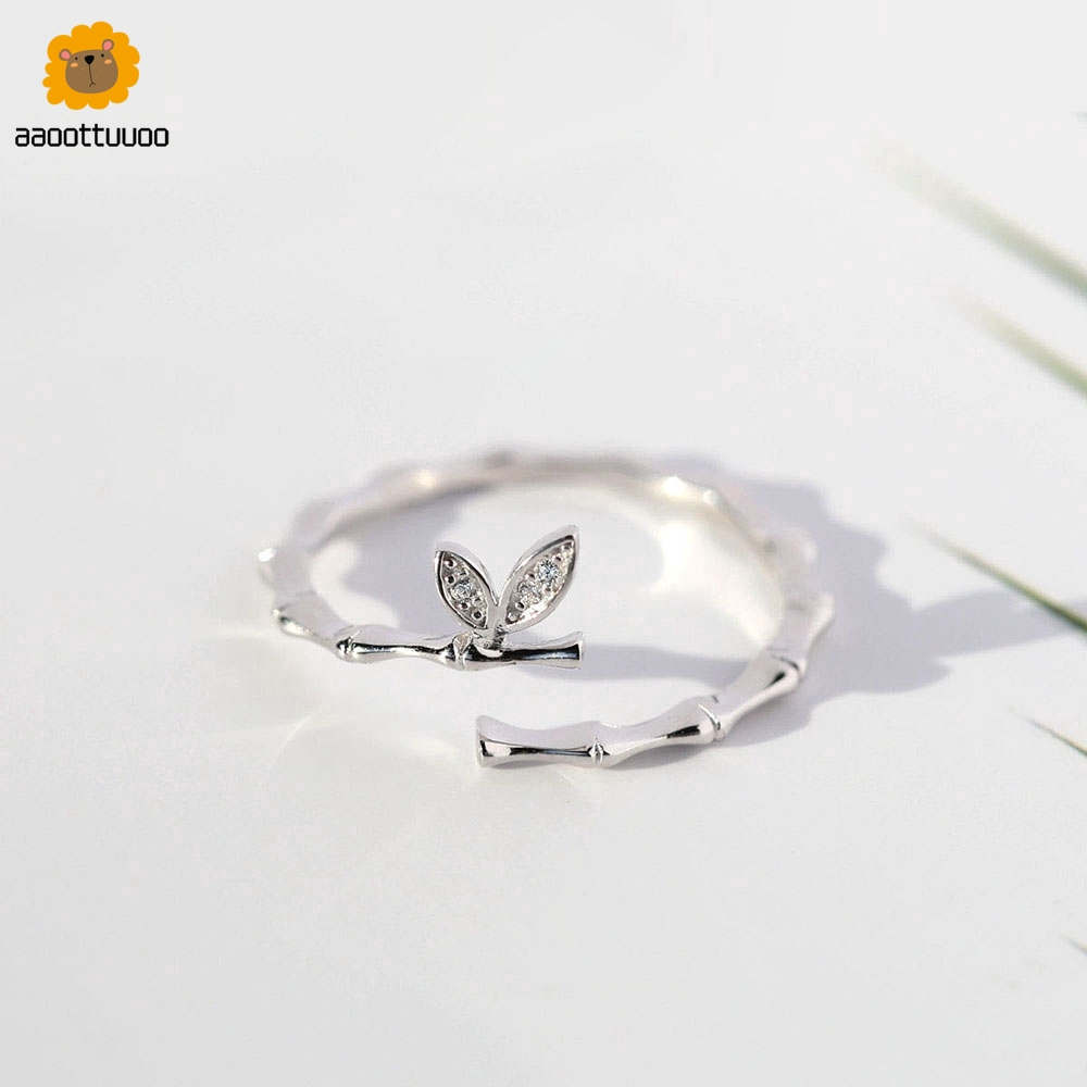 Nhẫn hình đốt tre đính tai thỏ kích mở điều chỉnh được xinh xắn