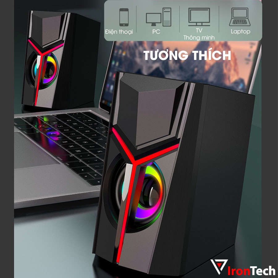 Loa máy vi tính gaming IronTech Bonks DX19 LED RGB đổi màu super bass toàn dải tương thích laptop pc điện thoại tv