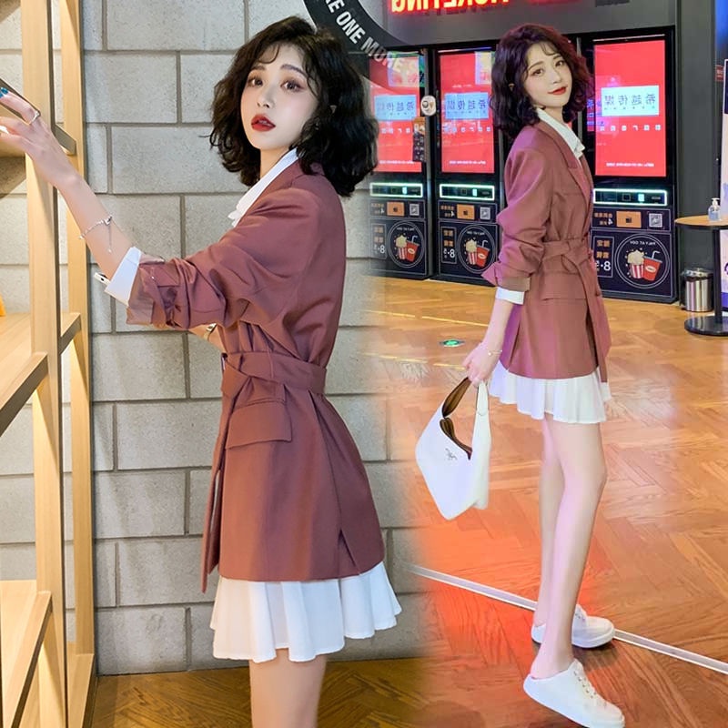 Bộ đầm trắng cổ polo và áo khoác phong cách Hàn Quốc thời trang mới dành cho nữ (Có bán lẻ)