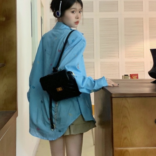 Áo sơ mi ZHELIHANGFEI tay dài chống nắng dáng rộng in họa tiết xinh xắn