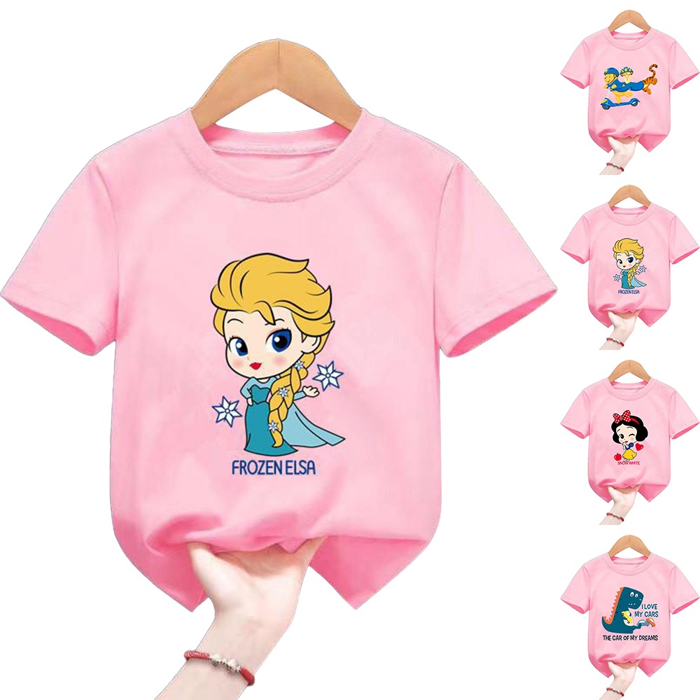 Áo thun cotton pha cổ tròn tay ngắn thoáng khí mùa hè cho bé gái