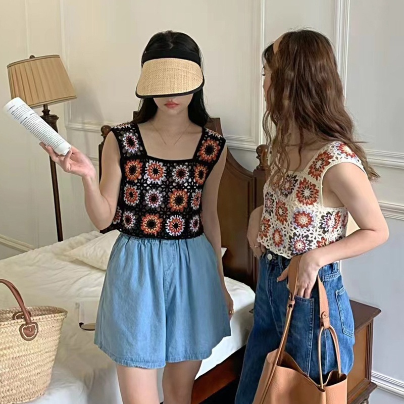 Áo Croptop Sát Nách Phong Cách Boho Pháp Thời Trang Cho Nữ
