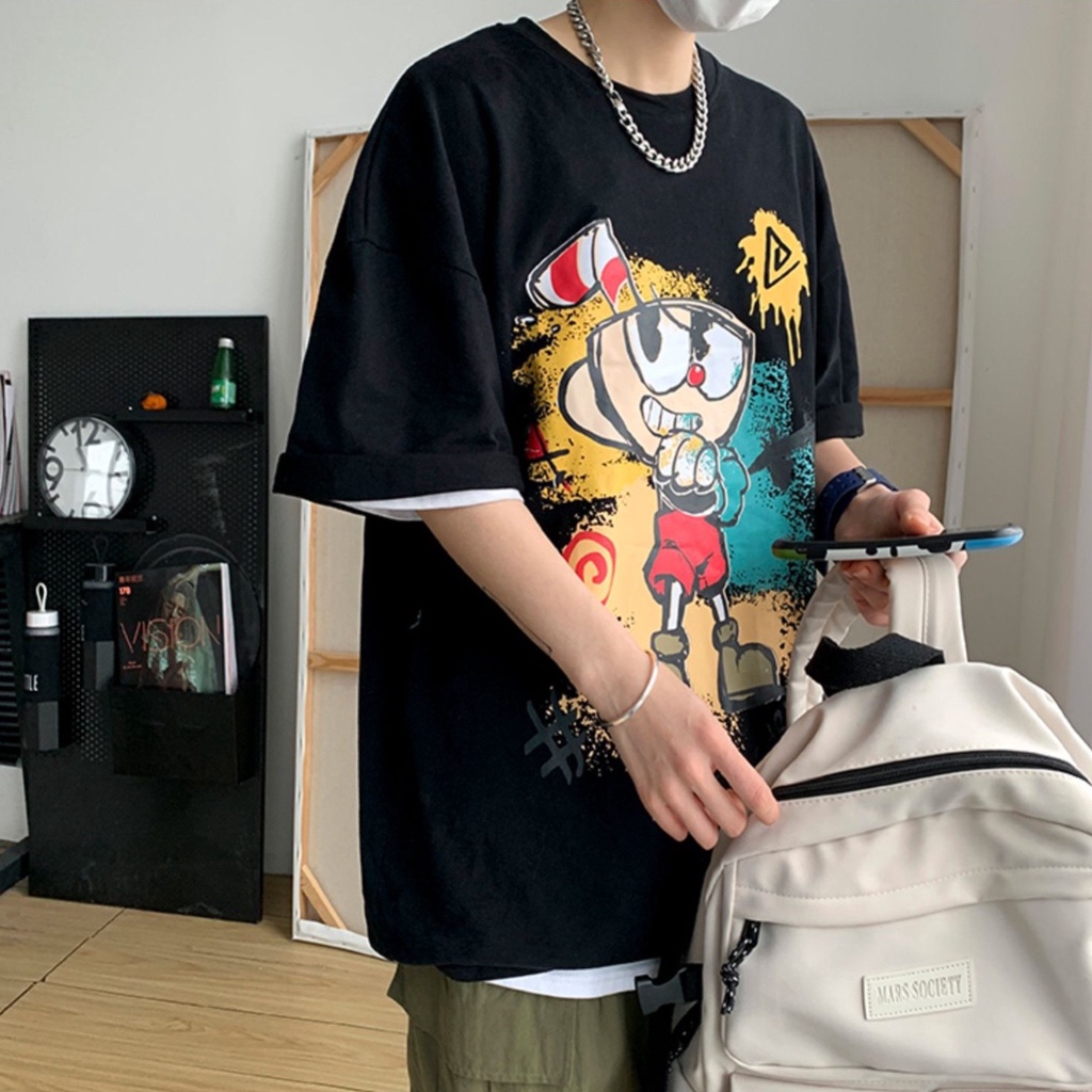 Áo thun tay lỡ nam nữ, áo phông unisex form rộng chất cotton mát mịn thấm hút mồ hôi in hình hoạt hình SIB111