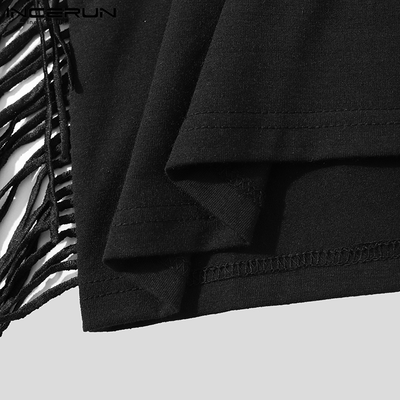 Áo thun INCERUN không tay cổ tròn gắn tua rua sành điệu cho nam