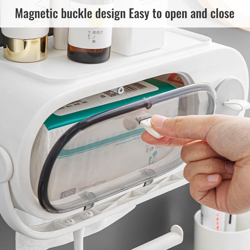 Hộp Đựng Khăn Giấy Gắn Tường Kèm Giá Đỡ Khăn Giấy Tiện Dụng