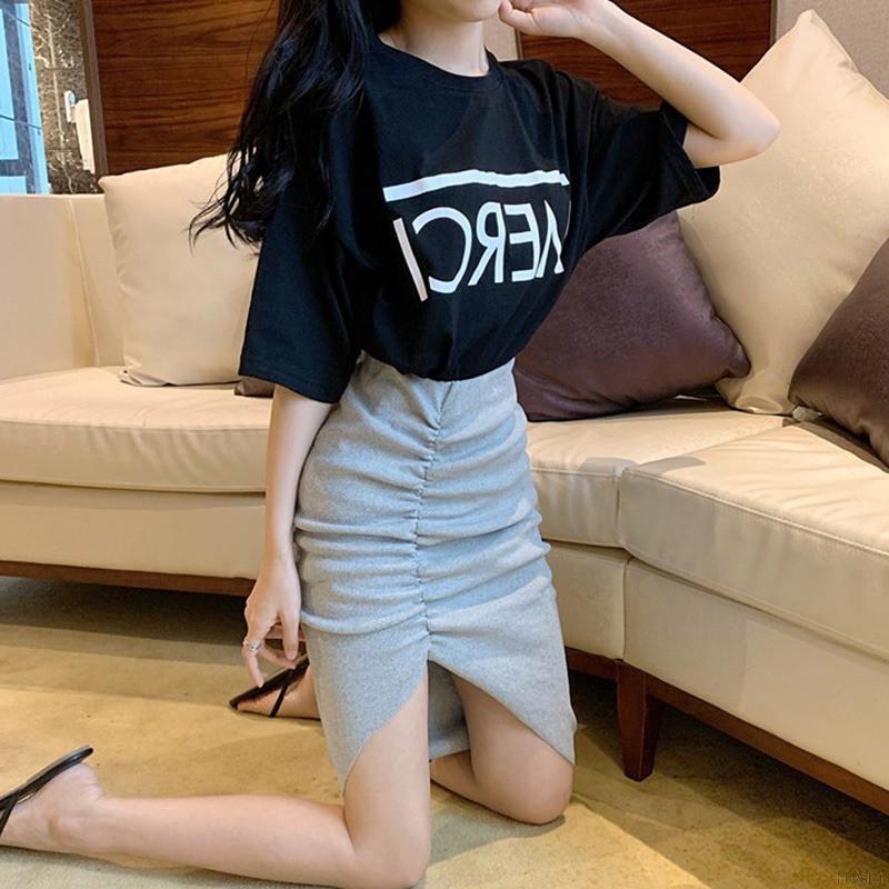 Chân váy midi lưng cao màu trơn