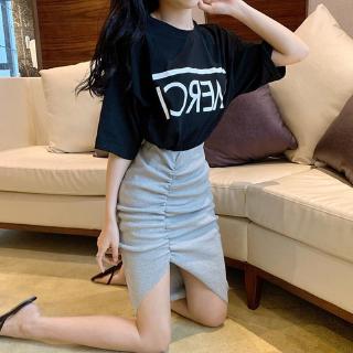 Chân váy midi lưng cao màu trơn