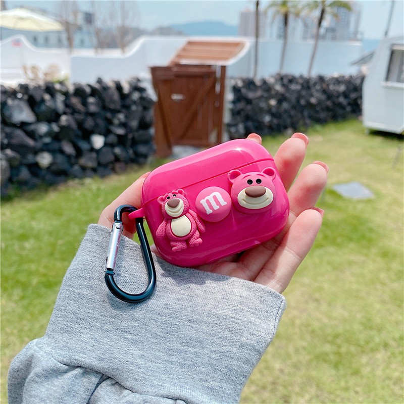 Vỏ bảo vệ hộp sạc tai nghe Airpods 1/2/Pro bằng TPU mềm hình chú gấu và quả dâu tây dễ thương