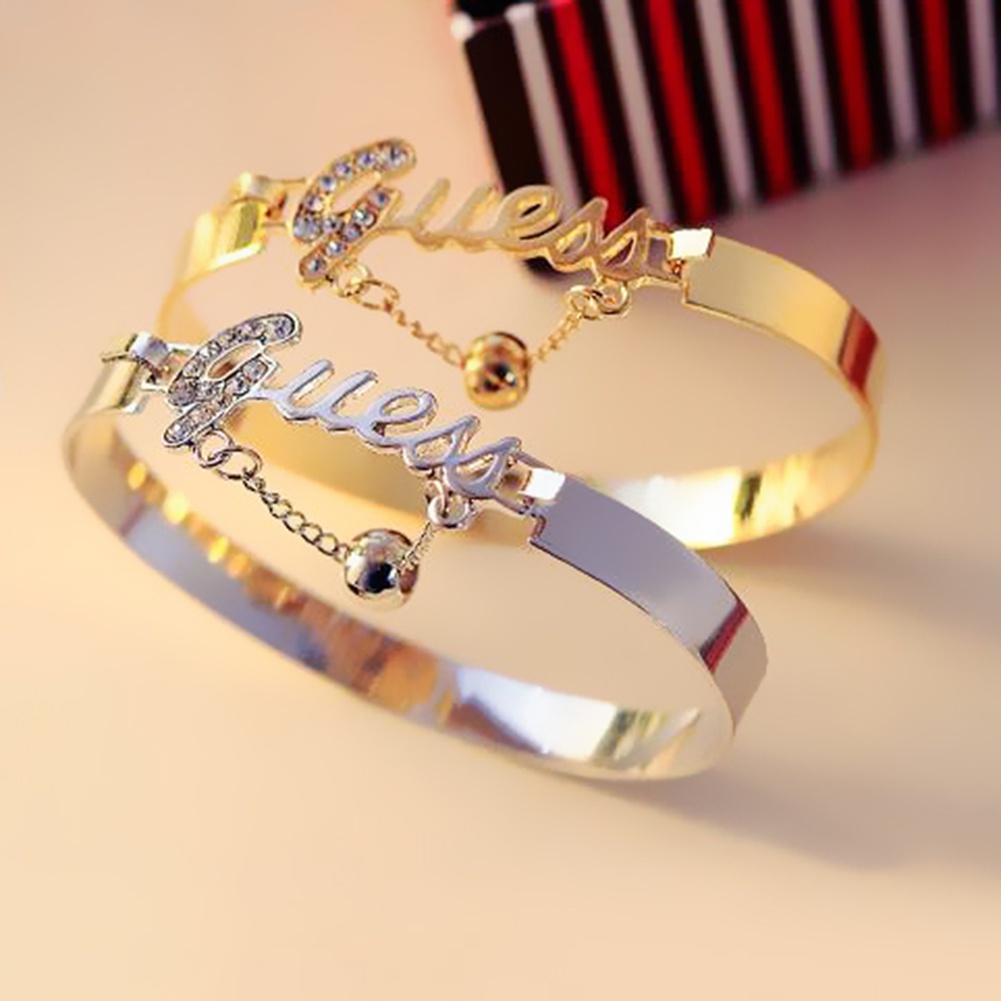 Vòng tay đính đá thiết kế chữ &quot;guess&quot; sang trọng cho nữ