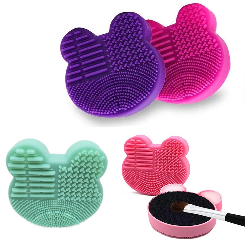 Hộp chà rửa vệ sinh cọ trang điểm nhanh khô hình chuột Mickey/hình trái tim bằng silicon
