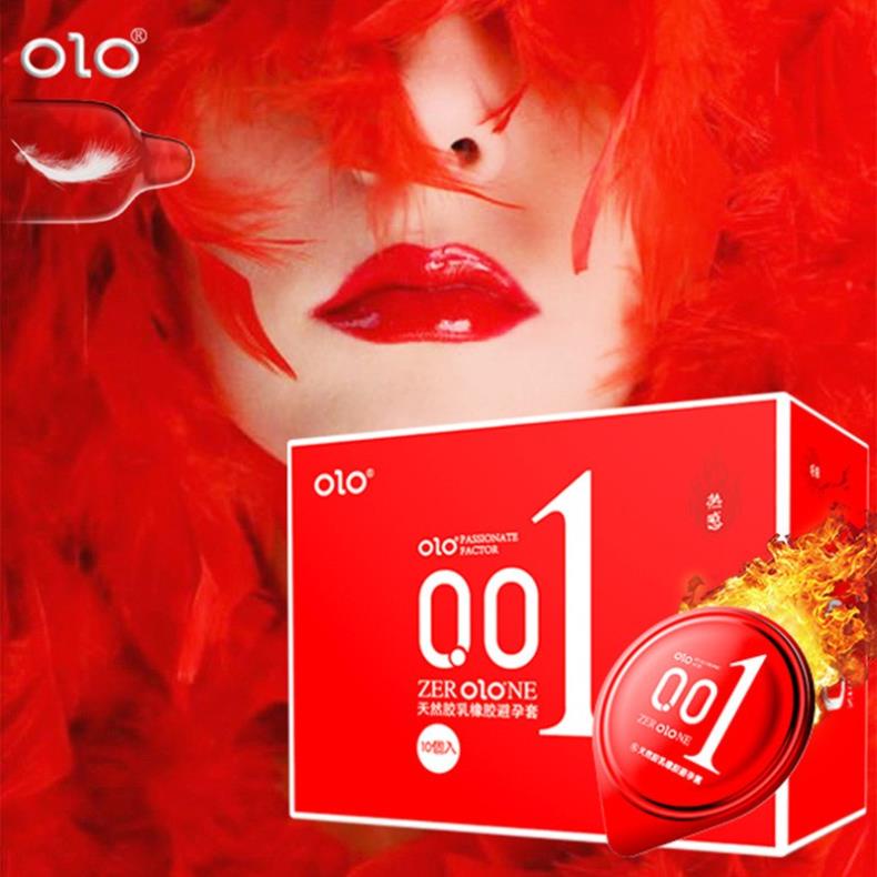 Bao Cao Su OLO 001 ĐỎ SIÊU MỎNG, NHIỀU GEL, TĂNG ĐỘ TRUYỀN ẤM hộp 10 bao [HN]