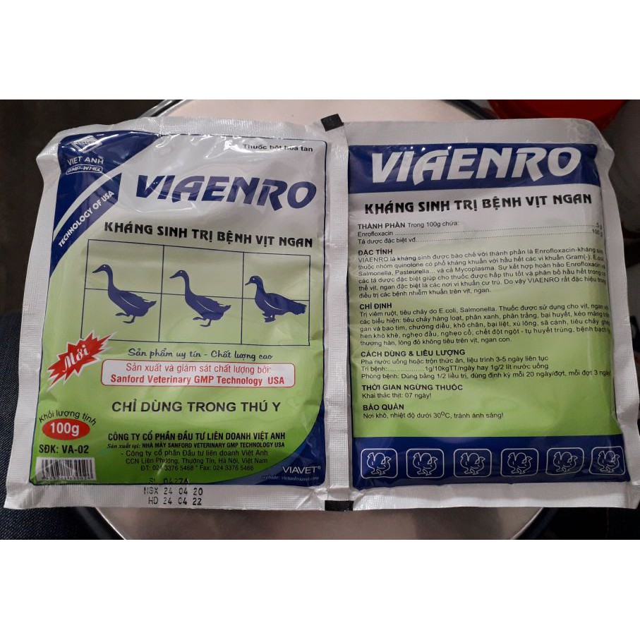 Kháng sinh CHUYÊN DÙNG  cho vịt, ngan VIAENRO 1 gói 50g
