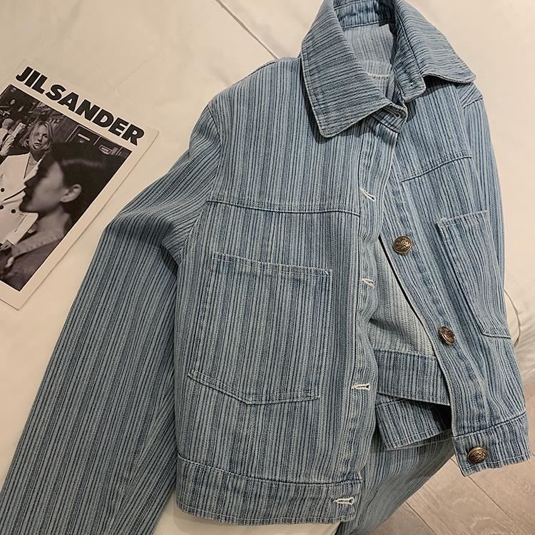 Áo khoác jeans sọc kiểu Sipe độc lạ unisex màu xanh nhạt