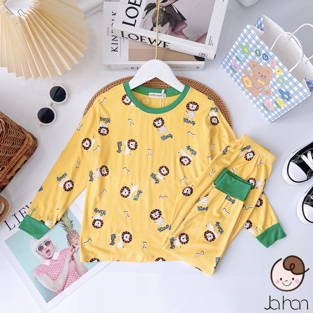 [Bé 20-32kg] Bộ dài tay thun lạnh in hình Minky Mom mềm mịn mát cho bé trai bé gái từ 20-33kg - HÀNG LOẠI 1