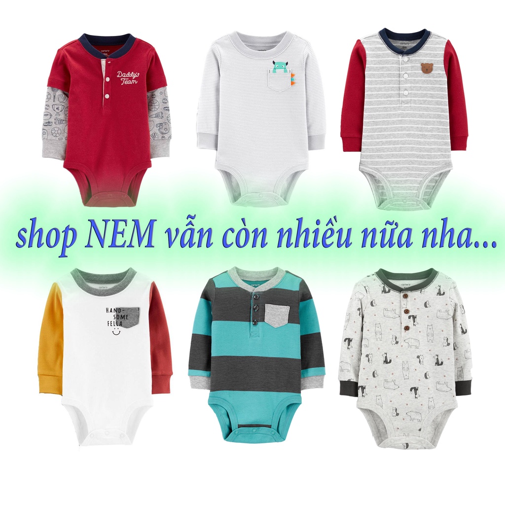 CHỌN MẪU LINK 2- body chip bé trai cổ tròn cổ trụ bộ áo liền quần bodysuit dài tay xuất dư tách set không kèm quần áo
