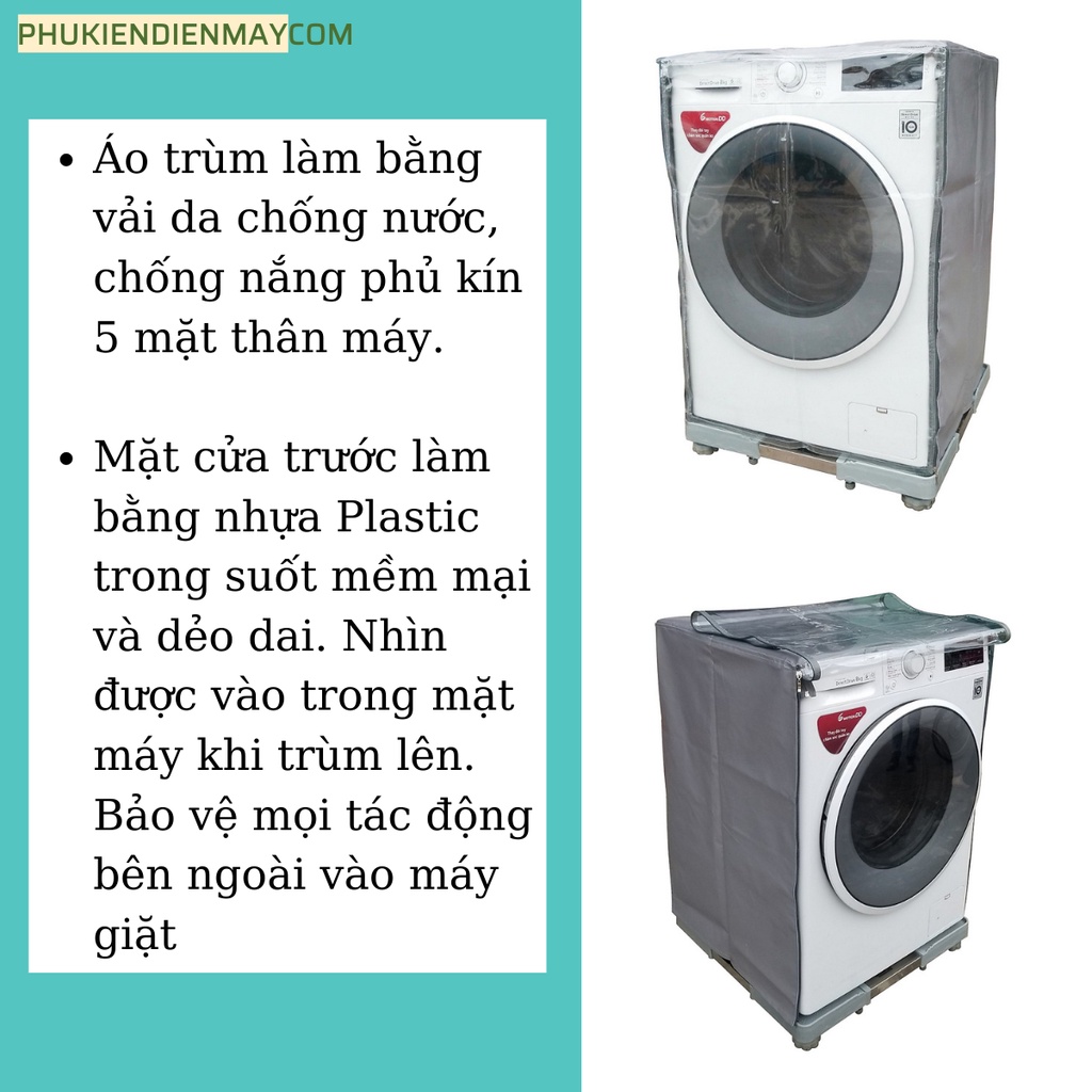 Áo trùm máy giặt lồng ngang (cửa trước)  - chất liệu bọc máy giặt Vải DA cao cấp chống nắng, chống mưa vượt trội