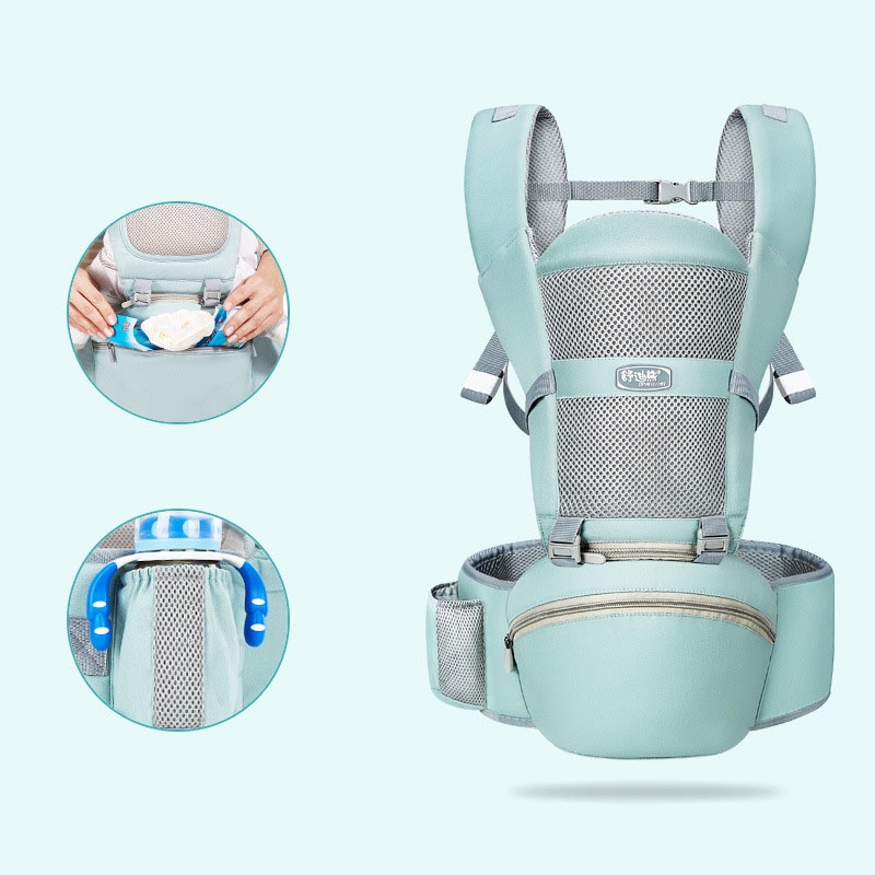 Địu em bé cao cấp đa tư thế thoáng khí, đai điệu trẻ em có hộp tì bệ ngồi trợ lực giữ dáng ngồi cho con yêu, địu mềm
