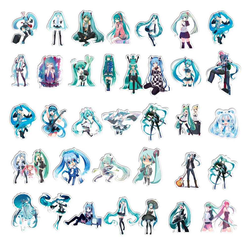 Set 100 miếng sticker dán trang trí hình Hatsune Miku dễ thương