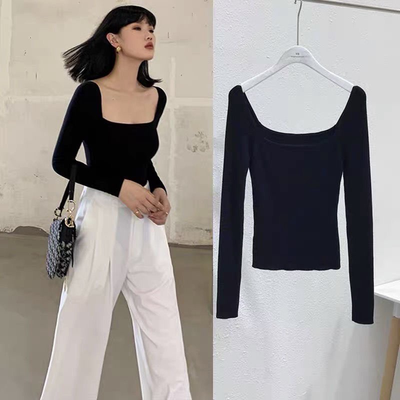 Áo Thun Cổ Vuông Dài Tay Ôm Body Tôn Dáng