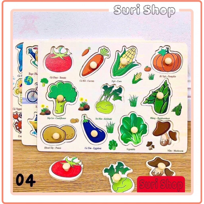 Bảng Núm Gỗ Cho Bé Nhiều Chủ Đề, Bảng Gỗ Núm ghép hình cho bé