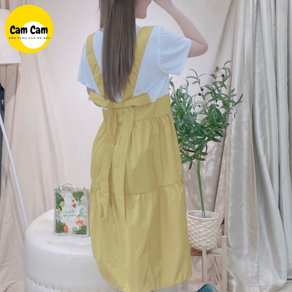 Váy bầu xinh đầm bầu trang phong cách trẻ trung nơ sau cực xinh  tháng mát màu vàng
