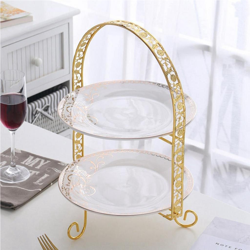 Metal Cake Stand Double-Layer Arch-Shaped Golden Fruit Dessert Rack Wedding Birthday Party Decoration Cupcake Stand Gold
