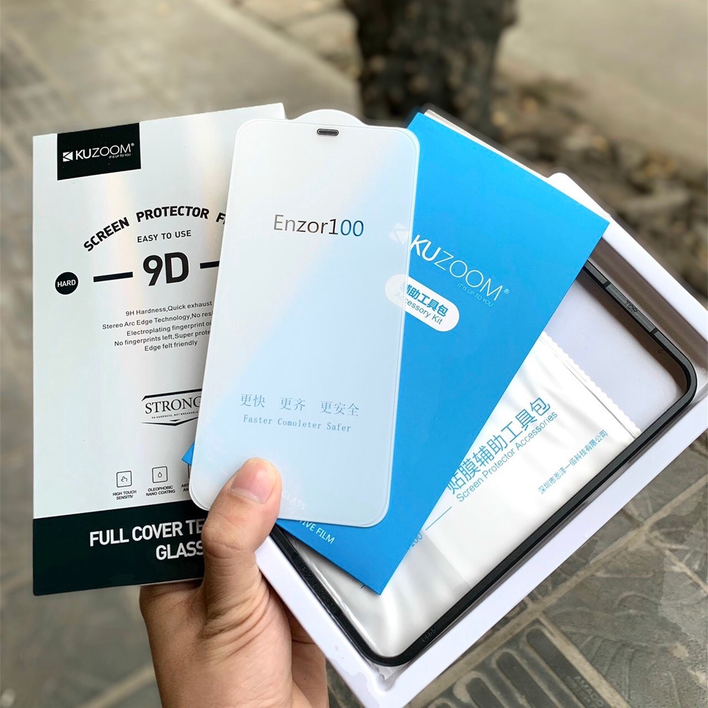 Kính cương lực full màn chống bụi màng loa cho IP 15/15pr/14/14pr13/13pro/13promax/12mini/12/12pro chính hãng Kuzoom 6D