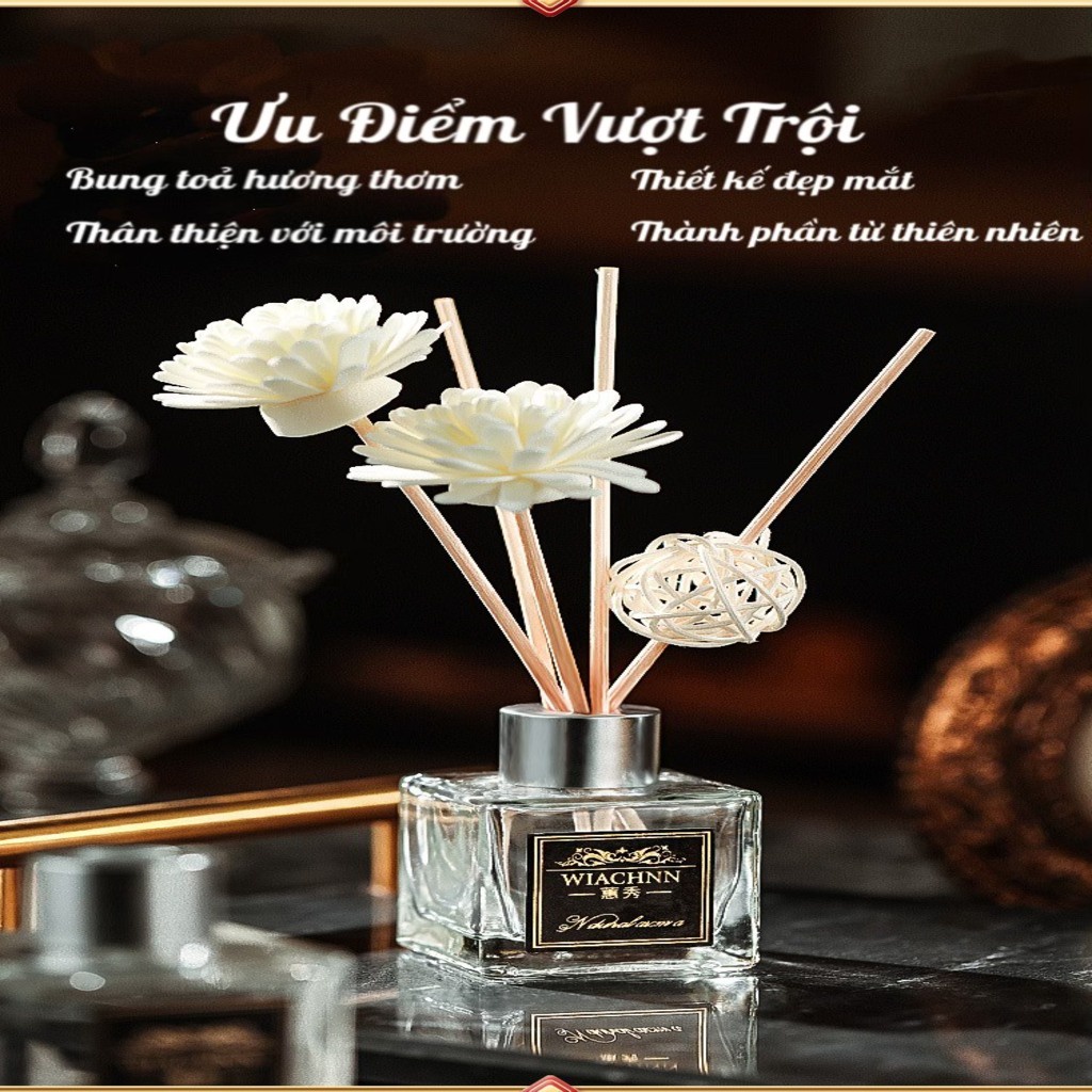 Tinh dầu thơm phòng thiên nhiên WIACHNN 50ml decor phòng ngủ bàn làm việc khử mùi ô tô màu trắng tinh tế