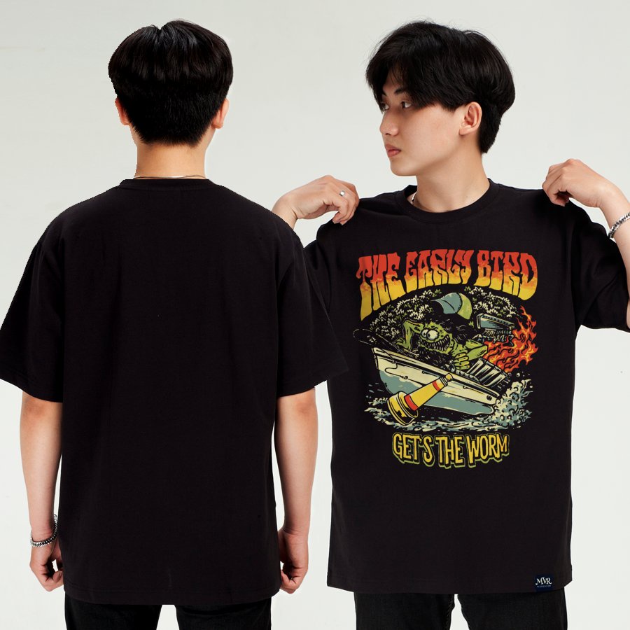 Áo form rộng tay lỡ unisex chú chim quý bắt sâu MVR size rộng tee Mỹ BB4271