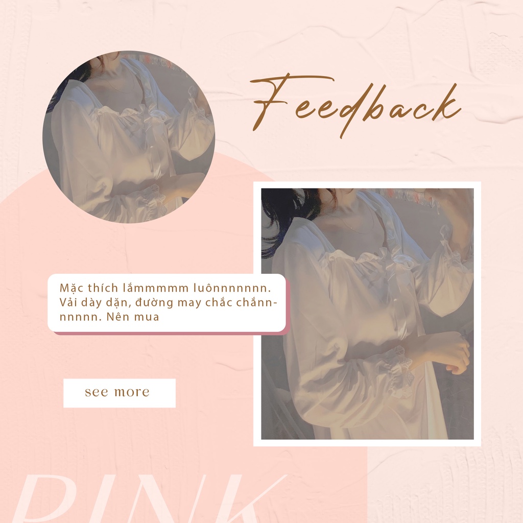 Váy ngủ dài tay mùa xuân, thu | Đầm ngủ mùa đông tay dài phối ren công chúa Hàn Quốc ngọt ngào cao cấp